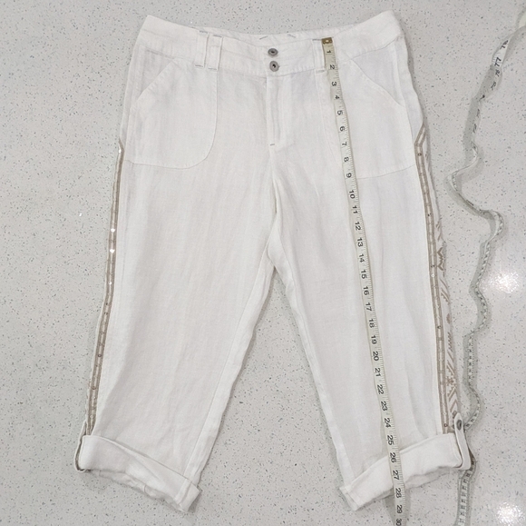 INC International Concepts Woman 100% Linen White Crop Capri Pants Embroidered 8 - Picture 7 of 13